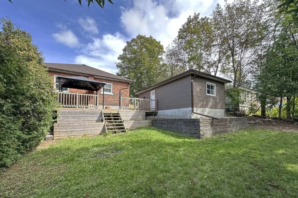 Tiered backyard and mature trees